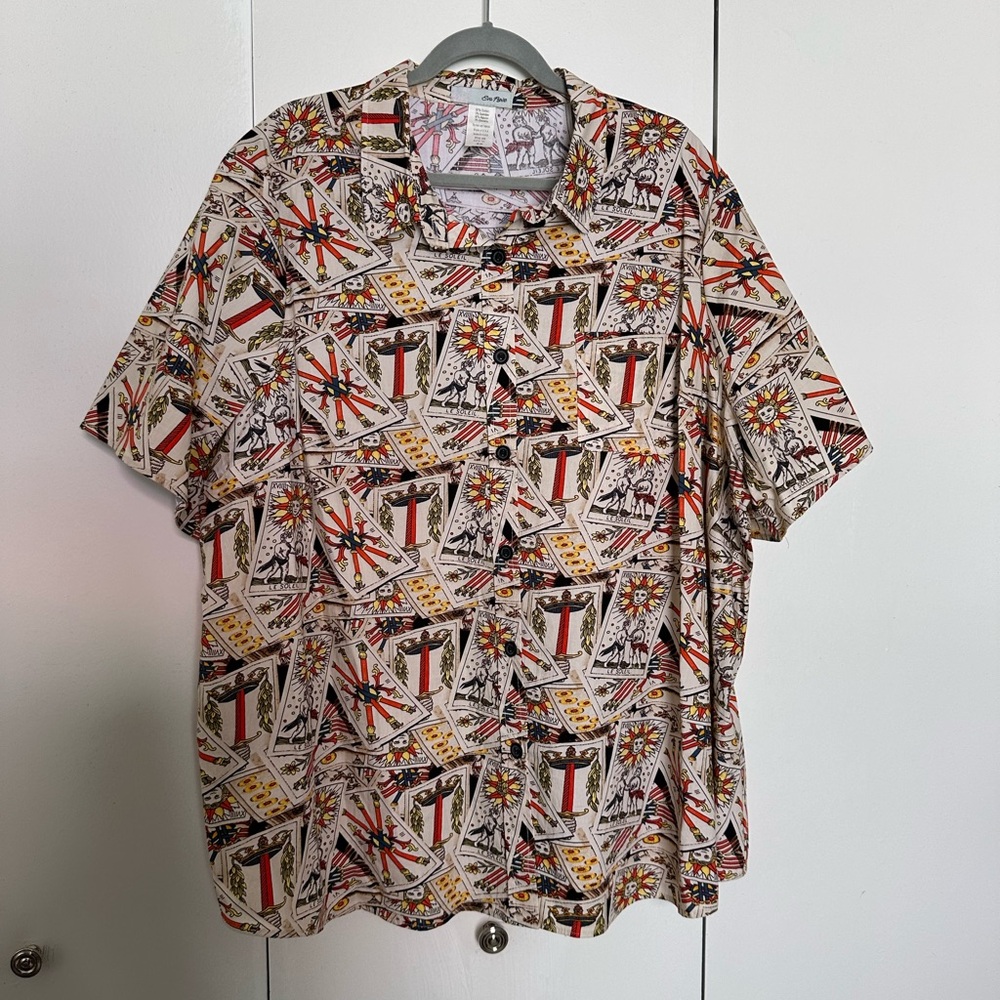 Eva Rose Tarot Card Stylish Graphic Short Sleeve Shirt 4X